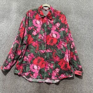 VTG 90s/Y2k Express Button Up Top L Long‎ Sleeve Sequin Romantic Feminine Career